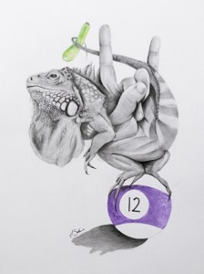 Pittura - Iguana cornuta su palla n12 - Antonio Salerno
